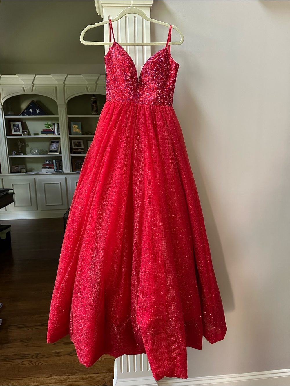 Red Sparkle V-Neck Ball Gown